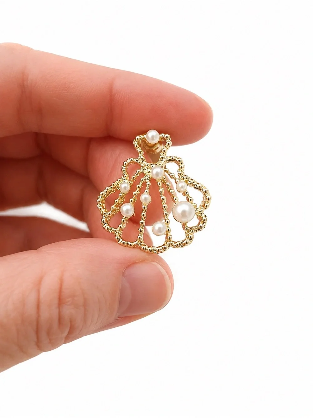 Gold Pearl Shell-Frame Drop Earrings